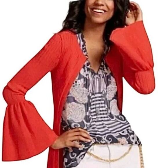 Cabi Flare Trumpet Sleeve Ribbed Cardigan Sweater Orange Red XS 5285 Top 90s Y2K - Picture 2 of 14